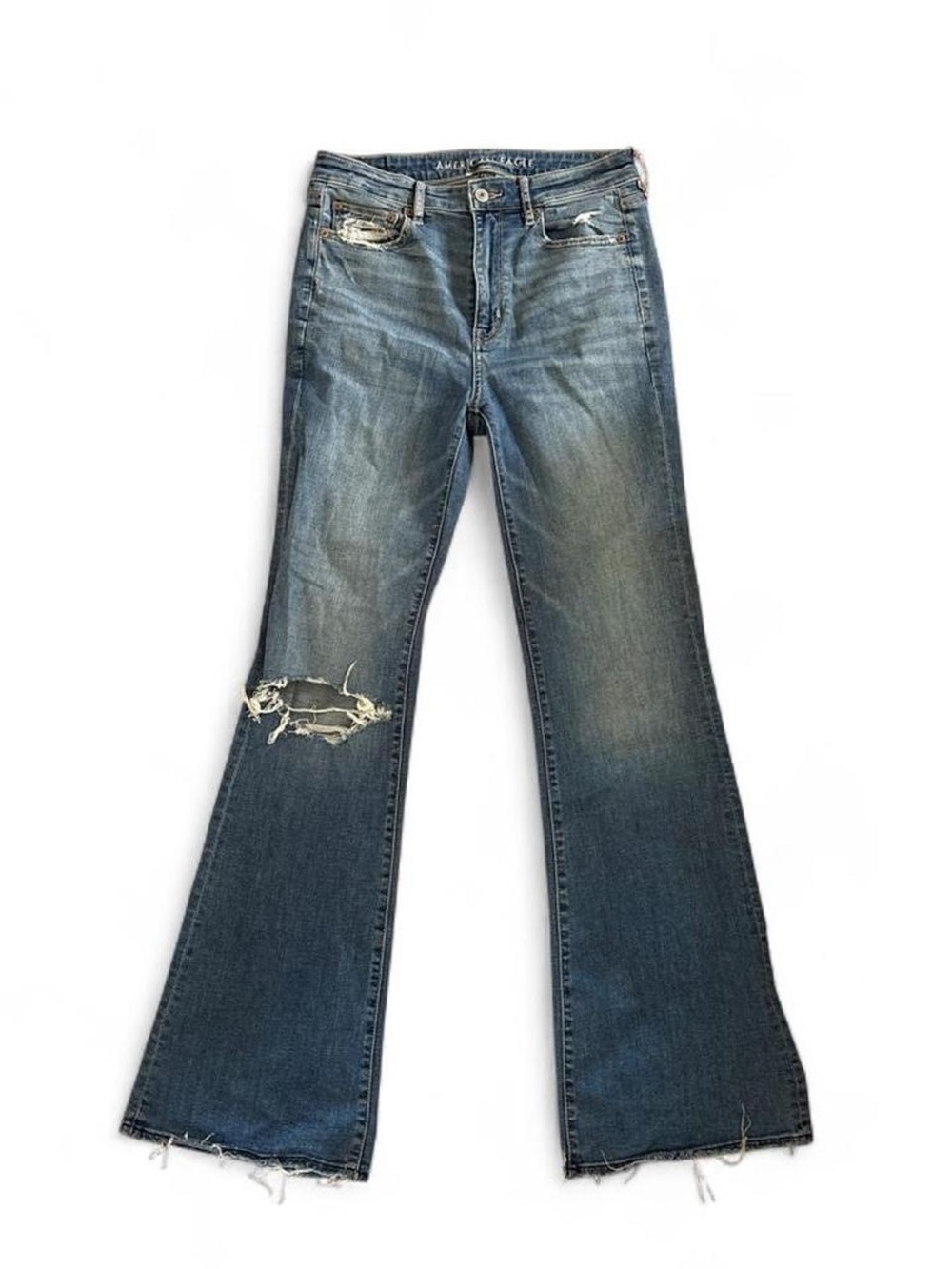 American Eagle Outfitters Distressed Medium Blue Flare Jeans